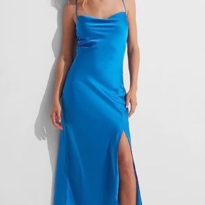 Express Satin Blue Midi Dress
